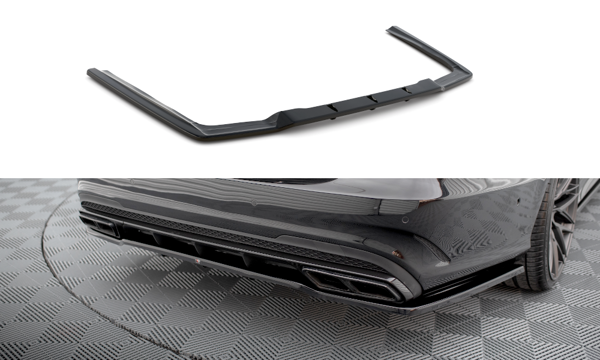 Maxton Central Rear Splitter (With Vertical Bars) Mercedes-Benz E63 Amg Sedan W212 Facelift - Gloss Black