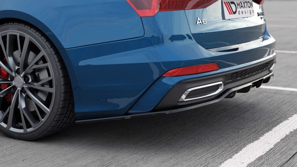 Maxton Central Rear Splitter (With Vertical Bars) Audi A6 S-Line Avant C8 - Gloss Black
