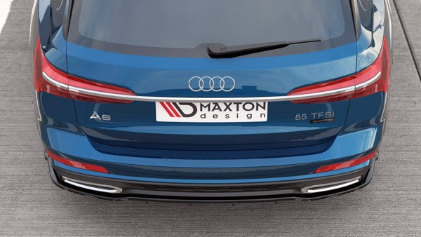 Maxton Central Rear Splitter (With Vertical Bars) Audi A6 S-Line Avant C8 - Gloss Black