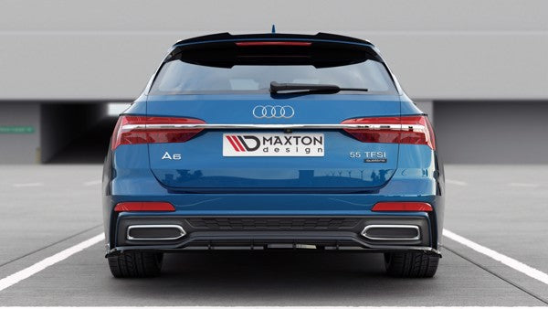 Maxton Central Rear Splitter (With Vertical Bars) Audi A6 S-Line Avant C8 - Gloss Black