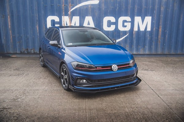 Maxton Racing Durability Front Splitter + Flaps Volkswagen Polo Gti Mk6 - Black + Gloss Flaps    