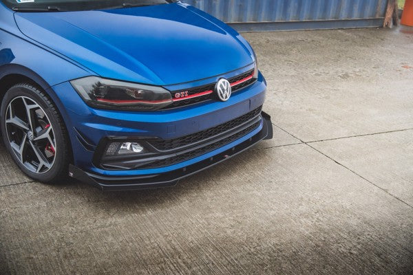 Maxton Racing Durability Front Splitter + Flaps Volkswagen Polo Gti Mk6 - Black + Gloss Flaps    