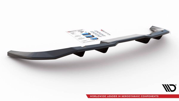 Maxton Central Rear Splitter (With Vertical Bars) Audi Q3 Sportback S-Line - Gloss Black