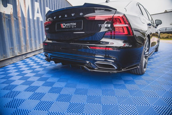 Maxton Central Rear Splitter (With Vertical Bars) Volvo S60/V60 R-Design Mk3 - Gloss Black