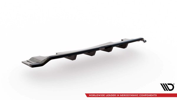 Maxton Central Rear Splitter (With Vertical Bars) V.2 Volvo V90 Mk2 - Gloss Black