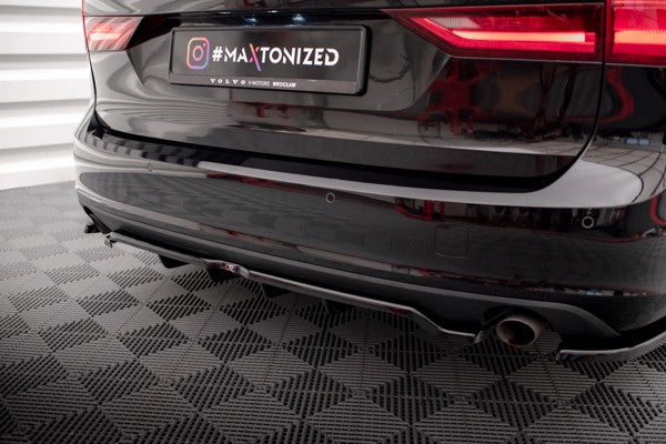 Maxton Central Rear Splitter (With Vertical Bars) V.2 Volvo V90 Mk2 - Gloss Black