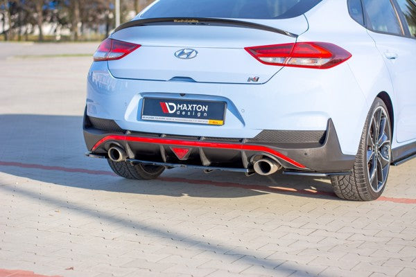 Maxton Central Rear Splitter (With Vertical Bars) Hyundai I30 N Mk3 Fastback  - Gloss Black