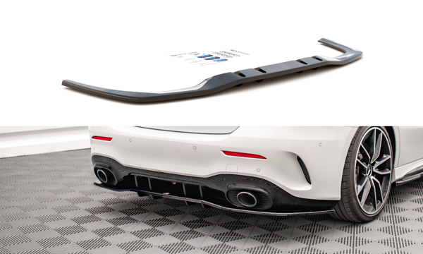 Maxton Central Rear Splitter (With Vertical Bars) V.1 Mercedes A 35 Amg Sedan V177 - Gloss Black