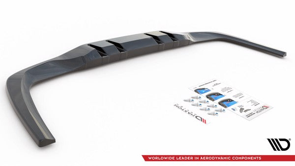 Maxton Central Rear Splitter (With Vertical Bars) V.1 Mercedes A 35 Amg Sedan V177 - Gloss Black