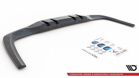 Maxton Central Rear Splitter (With Vertical Bars) V.1 Mercedes A 35 Amg Sedan V177 - Gloss Black