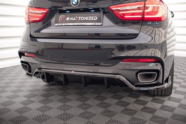 Maxton Central Rear Splitter (With Vertical Bars) BMW X6 M-Pack F16 - Gloss Black