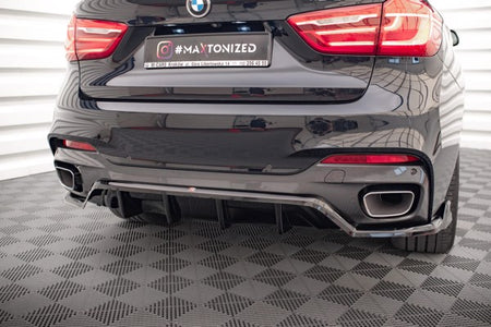 Maxton Central Rear Splitter (With Vertical Bars) BMW X6 M-Pack F16 - Gloss Black