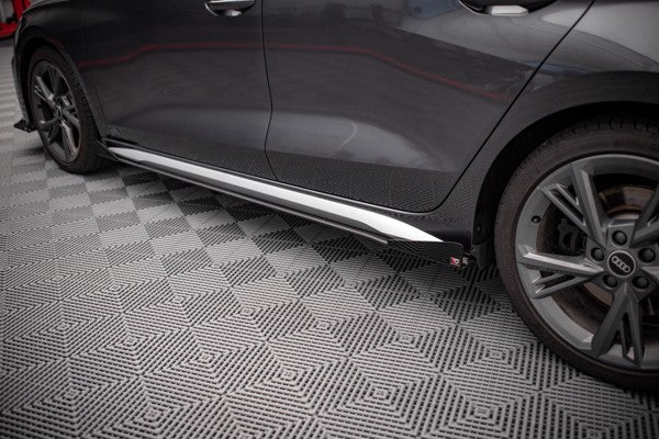 Maxton Street Pro Side Skirts Diffusers + Flaps Audi S3 / A3 S-Line 8Y - Black + Gloss Flaps    
