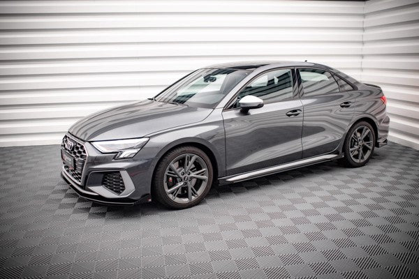Maxton Street Pro Side Skirts Diffusers + Flaps Audi S3 / A3 S-Line 8Y - Black + Gloss Flaps    