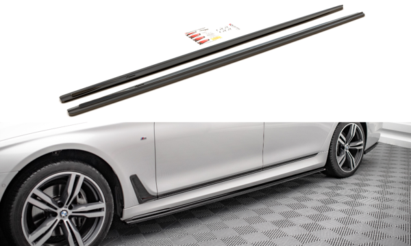 Maxton Side Skirts Diffusers For BMW 7 Long M-Pack G12 - Gloss Black