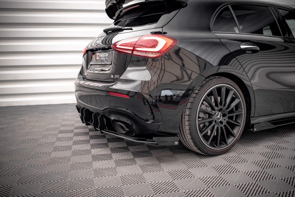 Maxton Street Pro Rear Valance + Flaps Mercedes A35 Amg Hatchback Aero Pack W177 - Black + Gloss Flaps    