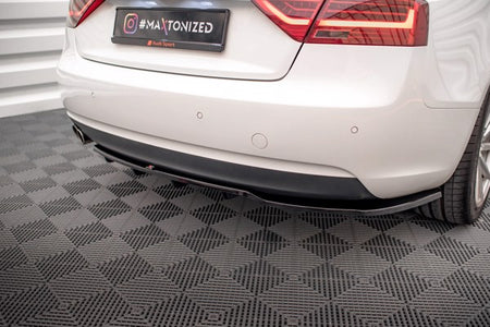Maxton Central Rear Splitter (With Vertical Bars) Audi A5 Coupe 8T Facelift - Gloss Black
