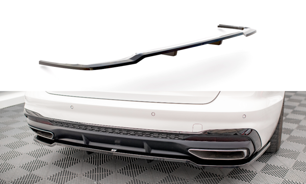 Maxton Central Rear Splitter (With Vertical Bars) Audi A4 S-Line B9 Facelift - Gloss Black
