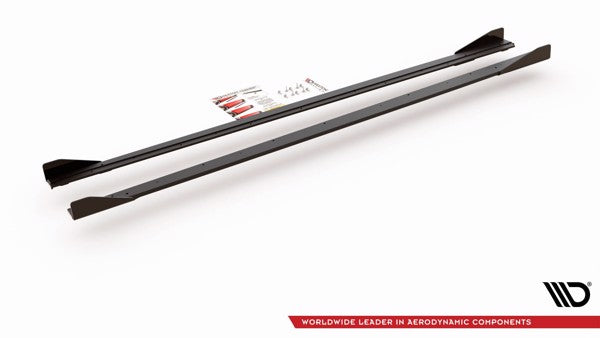 Maxton Racing Durability Side Skirts Diffusers + Flaps Volkswagen Polo Gti Mk6 - Black + Gloss Flaps    