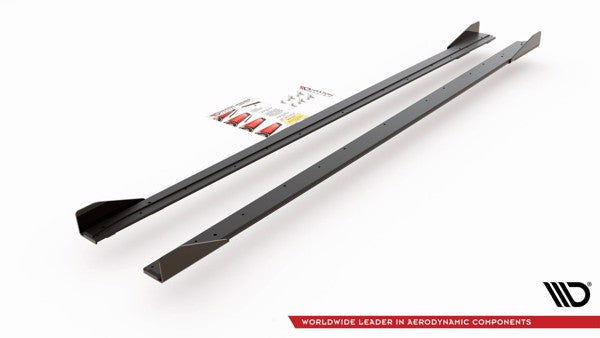 Maxton Racing Durability Side Skirts Diffusers + Flaps Volkswagen Polo Gti Mk6 - Black + Gloss Flaps    