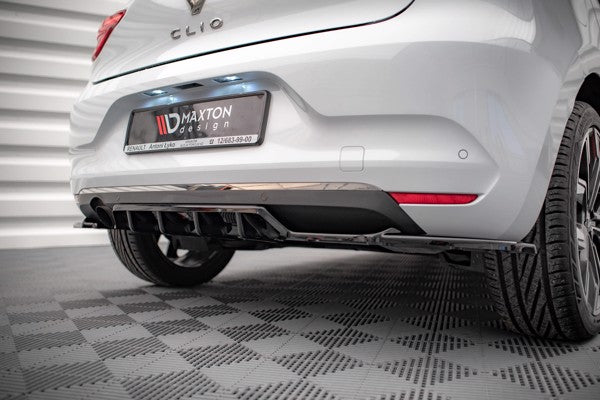 Maxton Central Rear Splitter (With Vertical Bars) Renault Clio Mk5 - Gloss Black