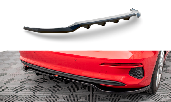 Maxton Central Rear Splitter (With Vertical Bars) Audi A3 Sportback 8Y - Gloss Black