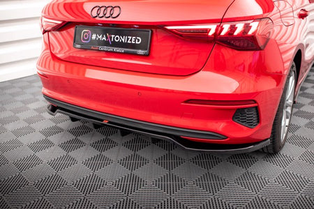 Maxton Central Rear Splitter (With Vertical Bars) Audi A3 Sportback 8Y - Gloss Black