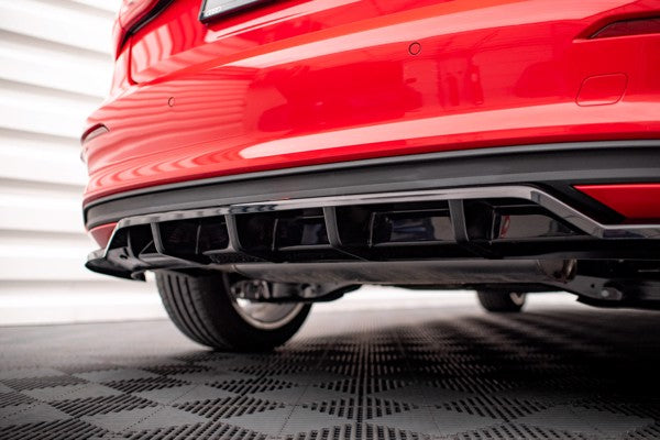 Maxton Central Rear Splitter (With Vertical Bars) Audi A3 Sportback 8Y - Gloss Black
