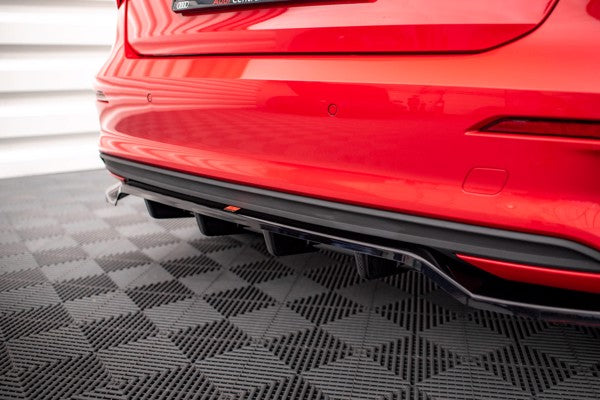 Maxton Central Rear Splitter (With Vertical Bars) Audi A3 Sportback 8Y - Gloss Black