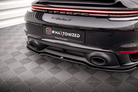 Maxton Central Rear Splitter (With Vertical Bars) Porsche 911 Turbo S 992 - Gloss Black