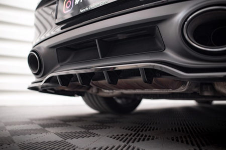 Maxton Central Rear Splitter (With Vertical Bars) Porsche 911 Turbo S 992 - Gloss Black