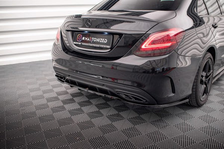 Maxton Central Rear Splitter (With Vertical Bars) Mercedes-Benz C Amg-Line W205 Facelift - Gloss Black