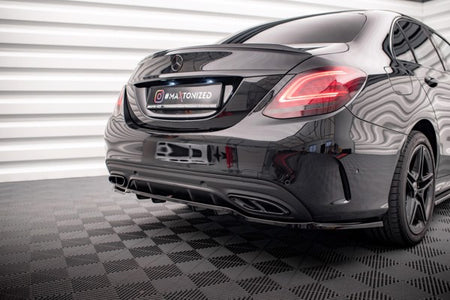 Maxton Central Rear Splitter (With Vertical Bars) Mercedes-Benz C Amg-Line W205 Facelift - Gloss Black