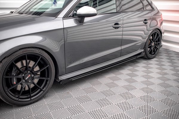 Maxton Street Pro Side Skirts Diffusers + Flaps Audi S3 / A3 S-Line Sportback 8V Facelift - Black + Gloss Flaps    
