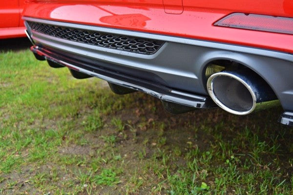 Maxton Central Rear Splitter Audi A5 F5 S-Line (With Vertical Bars) - Gloss Black