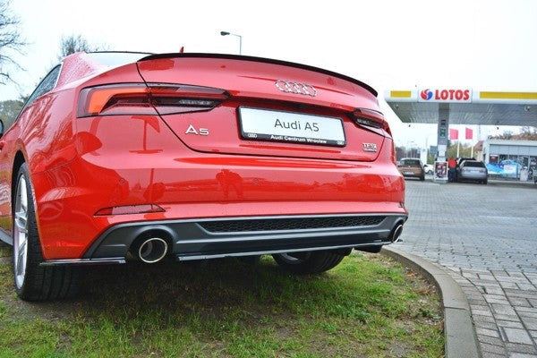Maxton Central Rear Splitter Audi A5 F5 S-Line (With Vertical Bars) - Gloss Black