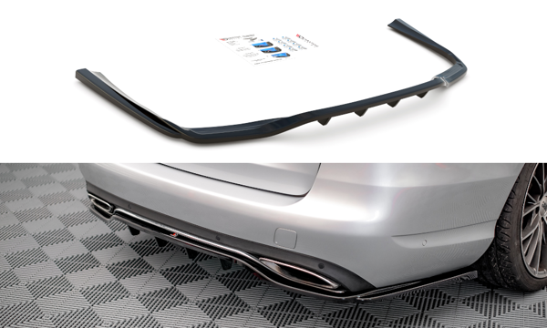 Maxton Central Rear Splitter (With Vertical Bars) Mercedes-Benz C W205 - Gloss Black