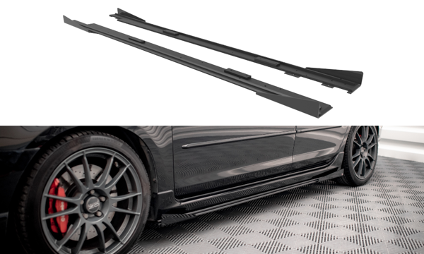 Maxton Street Pro Side Skirts Diffusers + Flaps Mazda 3 Mps Mk1 - Black + Gloss Flaps    