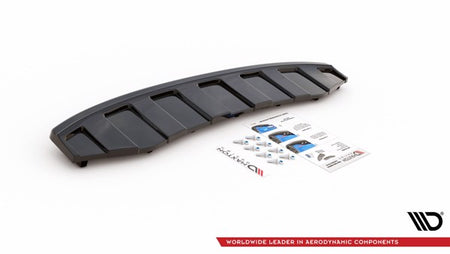 Maxton Central Rear Splitter Audi A6 C7 S-Line Avant Exhaust 2X1 (With Vertical Bars) - Gloss Black