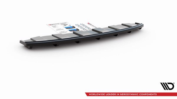 Maxton Central Rear Splitter Audi A6 C7 S-Line Avant Exhaust 2X1 (With Vertical Bars) - Gloss Black