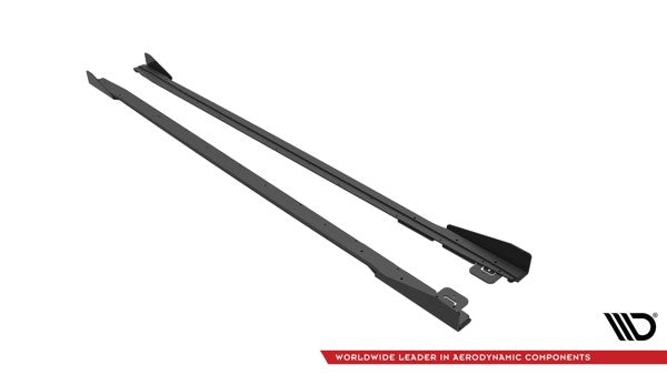 Maxton Street Pro Side Skirts Diffusers V.1 + Flaps Ford Mustang Gt Mk6 Facelift - Black + Gloss Flaps    