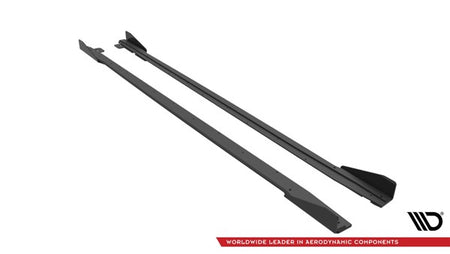 Maxton Street Pro Side Skirts Diffusers V.1 + Flaps Ford Mustang Gt Mk6 Facelift - Black + Gloss Flaps    