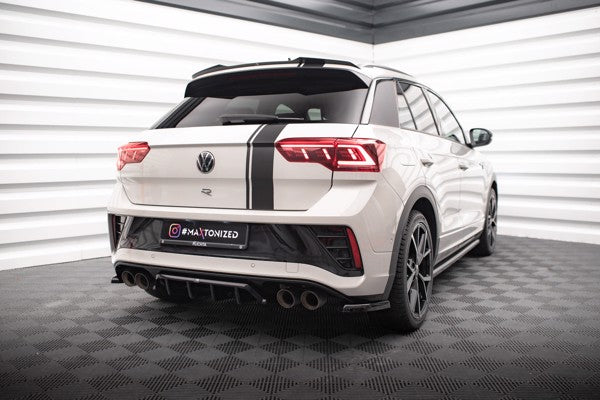 Maxton Central Rear Splitter (With Vertical Bars) Volkswagen T-Roc R Mk1 Facelift - Gloss Black