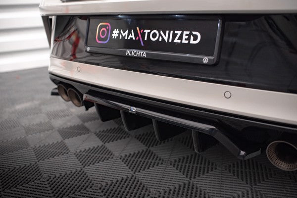 Maxton Central Rear Splitter (With Vertical Bars) Volkswagen T-Roc R Mk1 Facelift - Gloss Black
