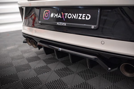 Maxton Central Rear Splitter (With Vertical Bars) Volkswagen T-Roc R Mk1 Facelift - Gloss Black