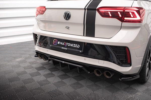 Maxton Central Rear Splitter (With Vertical Bars) Volkswagen T-Roc R Mk1 Facelift - Gloss Black