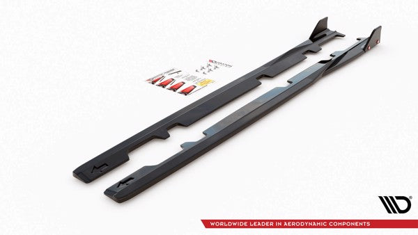 Maxton Side Skirts Diffusers + Flaps V.2 Ford Fiesta St / St-Line - Gloss Black