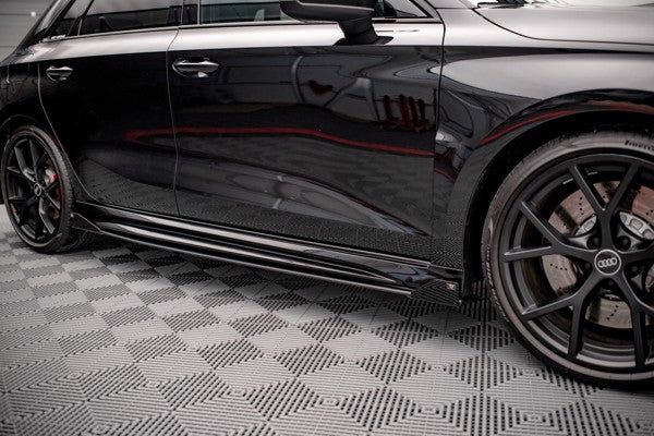 Maxton Street Pro Side Skirts Diffusers + Flaps Audi RS3 Sportback 8Y - Black + Gloss Flaps    