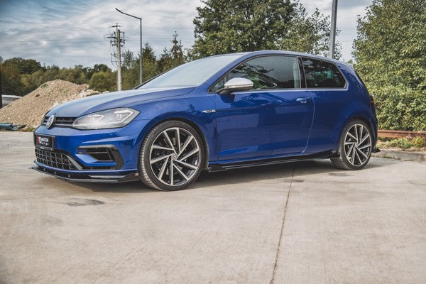 Maxton Racing Durability Side Skirts Diffusers + Flaps VW Golf 7 R / R-Line Facelift - Black + Gloss Flaps    