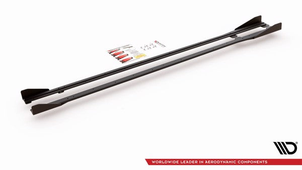 Maxton Racing Durability Side Skirts Diffusers + Flaps VW Golf 7 R / R-Line Facelift - Black + Gloss Flaps    